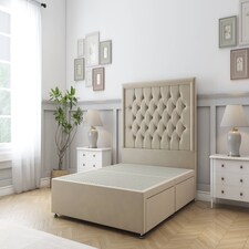 Sloomy Montana Almond Coniston Divan Bed Base 4 Drawers With 54 Inch Floor Standing Headboard | Cream | Almond | King | 1