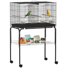 PawHut Bird Cage with Divider, 4 Wooden Perches, Slide Out Tray, Black