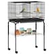 image 1 of PawHut Bird Cage with Divider, 4 Wooden Perches, Slide Out Tray, Black