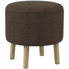 HOMCOM Round Storage Stool, Linen Fabric Upholstered Foot Stool with Removable Top, Padded Seat, Hidden Space and Wooden Legs for Living Room, Brown