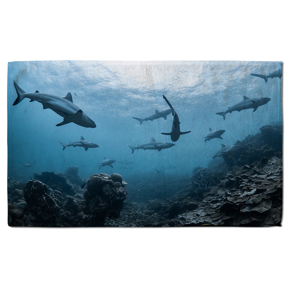 image 1 of Schooling grey reef sharks, Ningaloo reef, Western Australia Designer Bath Towel | Multi