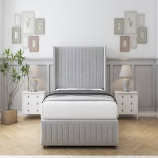 Sloomy Marlborough Silver Plush Divan Bed With Mattress 2 Drawers Footend With 54" Wingback Headboard & 12" Matching Footboard 6' Super King | Silver | Silver | Super King | 1