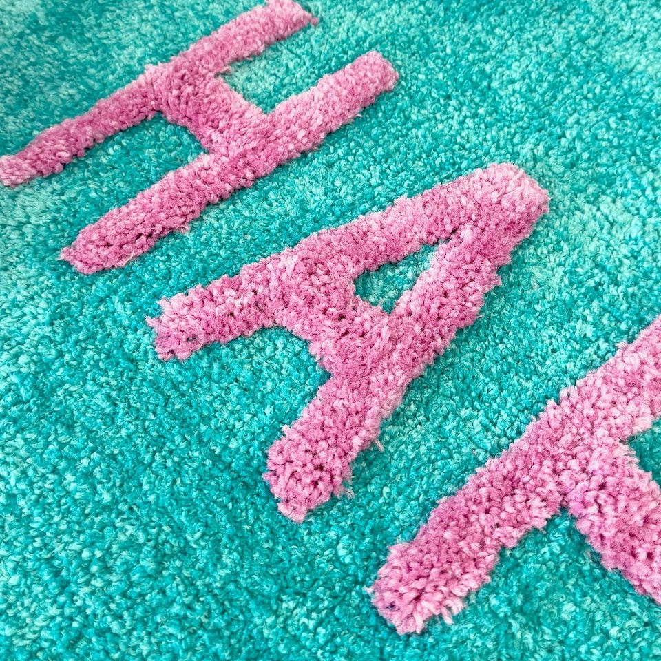 image 1 of Happy Slogan Colourful Bath Mat Non Slip - Soft & Absorbent Blue | Turquoise