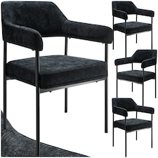 Armchair Doe - durable fabric, black powder-coated legs, 120 kg load, 58 x 62 x 85 cm - Set of 4 Black | Woven Fabric Black/Black