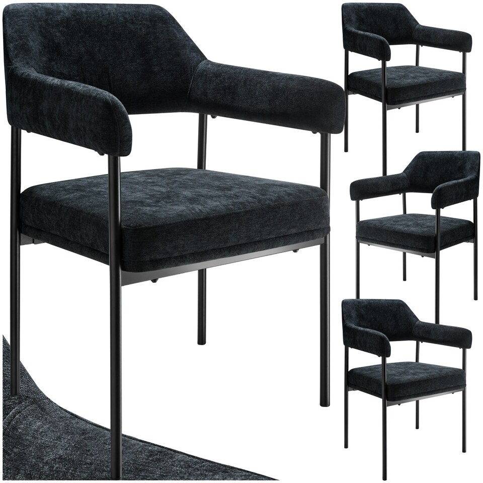 image 1 of Armchair Doe - durable fabric, black powder-coated legs, 120 kg load, 58 x 62 x 85 cm - Set of 4 Black | Woven Fabric Black/Black
