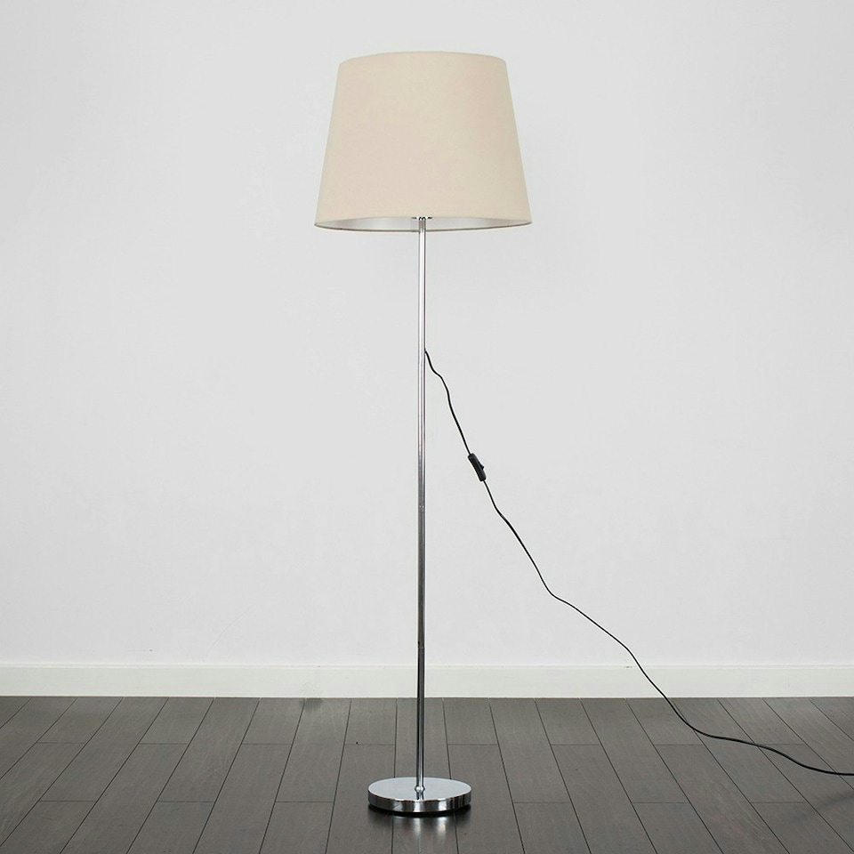image 1 of ValueLights Modern Polished Chrome Metal Standard Floor Lamp With Beige Shade
