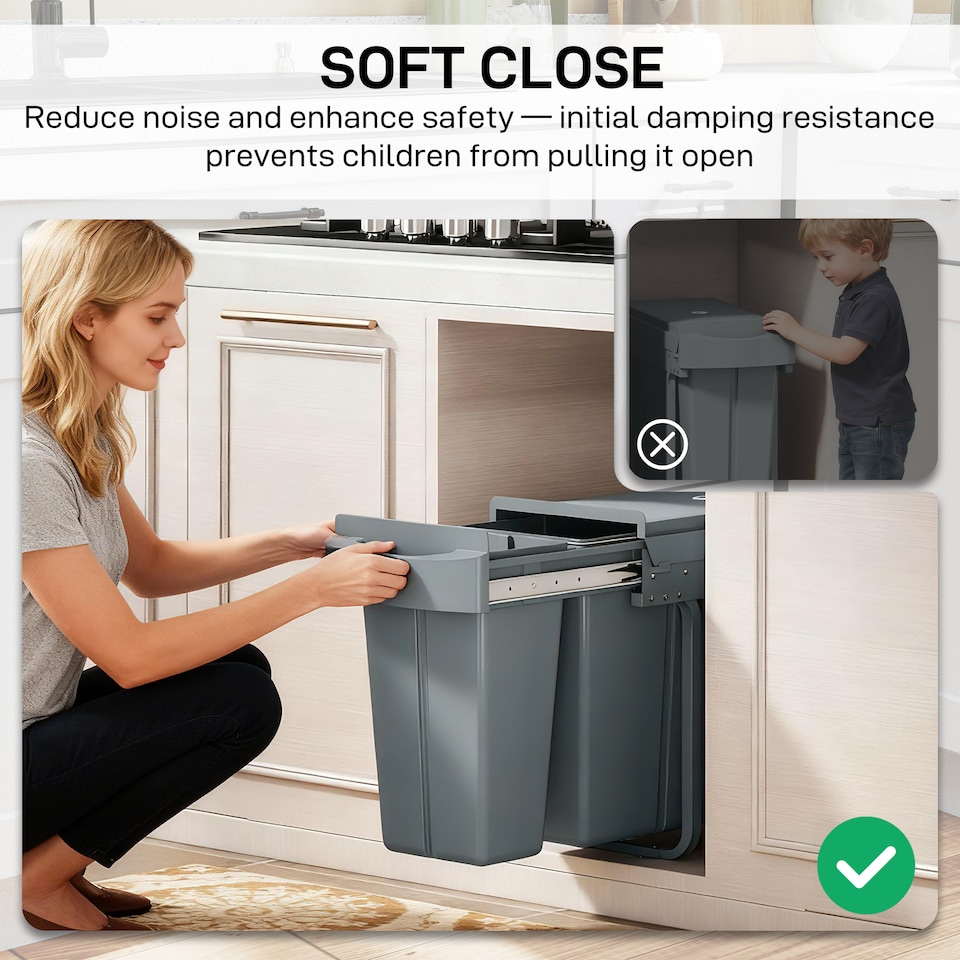image 1 of HOMCOM Under-Sink Kitchen Trash Bin, 2 Removable Recycling Containers, Grey