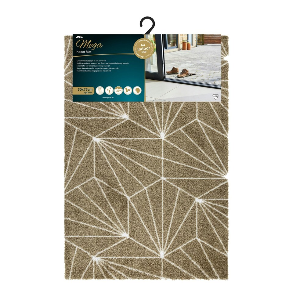 image 1 of JVL Mega Doormat - 50x75cm, Brown Geo