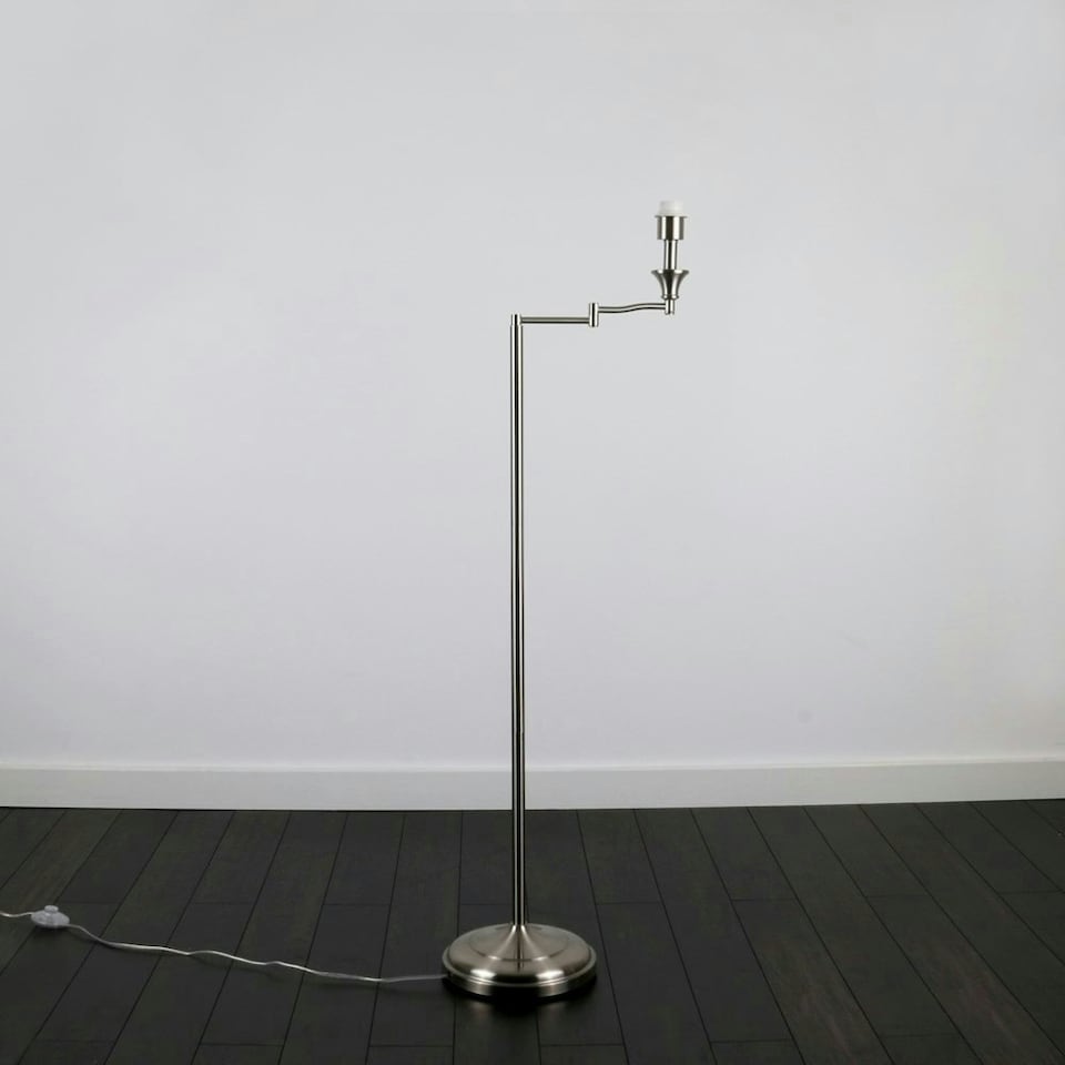 image 1 of ValueLights Modern Adjustable Swing Arm Floor Lamp Base In Brushed Chrome Finish Chrome
