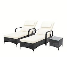 Rattan Sun lounger Duo and Table Set Venice