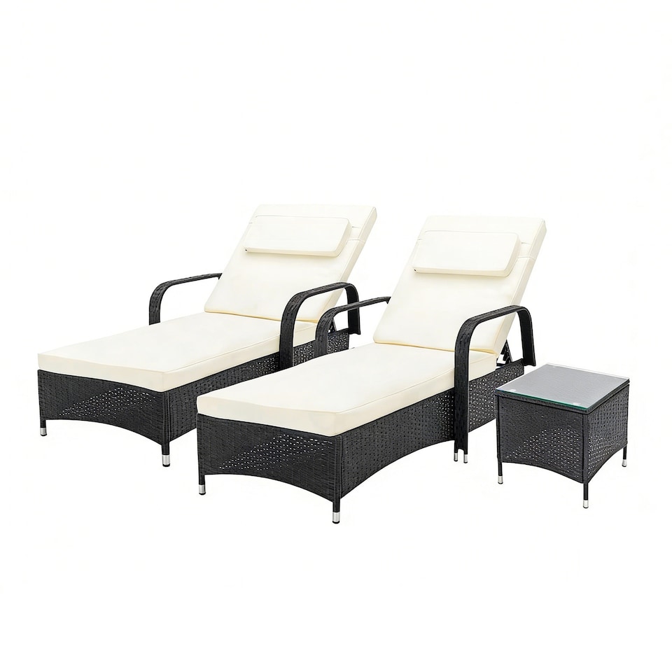 image 1 of Rattan Sun lounger Duo and Table Set Venice