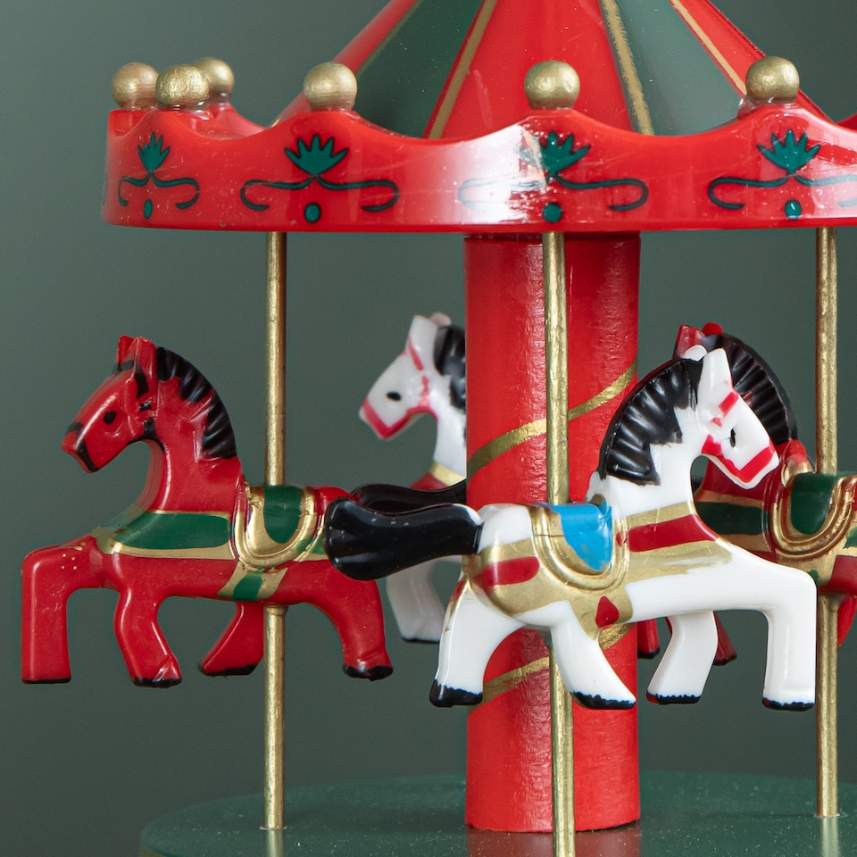 image 1 of 18cm Wind Up Musical Carousel Indoor Christmas Decoration