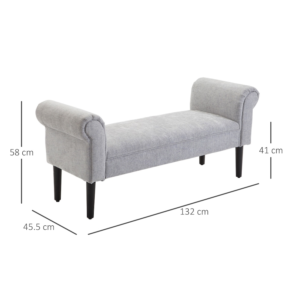 image 1 of HOMCOM Bed End Bench, Window Seat, Linen Chaise Lounge Sofa with Arm and Wooden Legs for Bedroom, Living Room, Grey