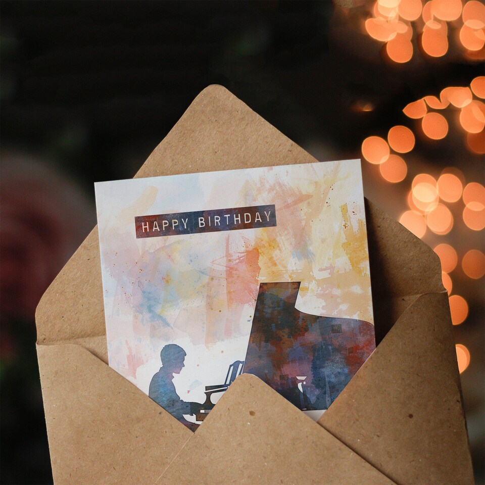 image 1 of Pianist Playing Piano Musician Music Watercolour Birthday Card