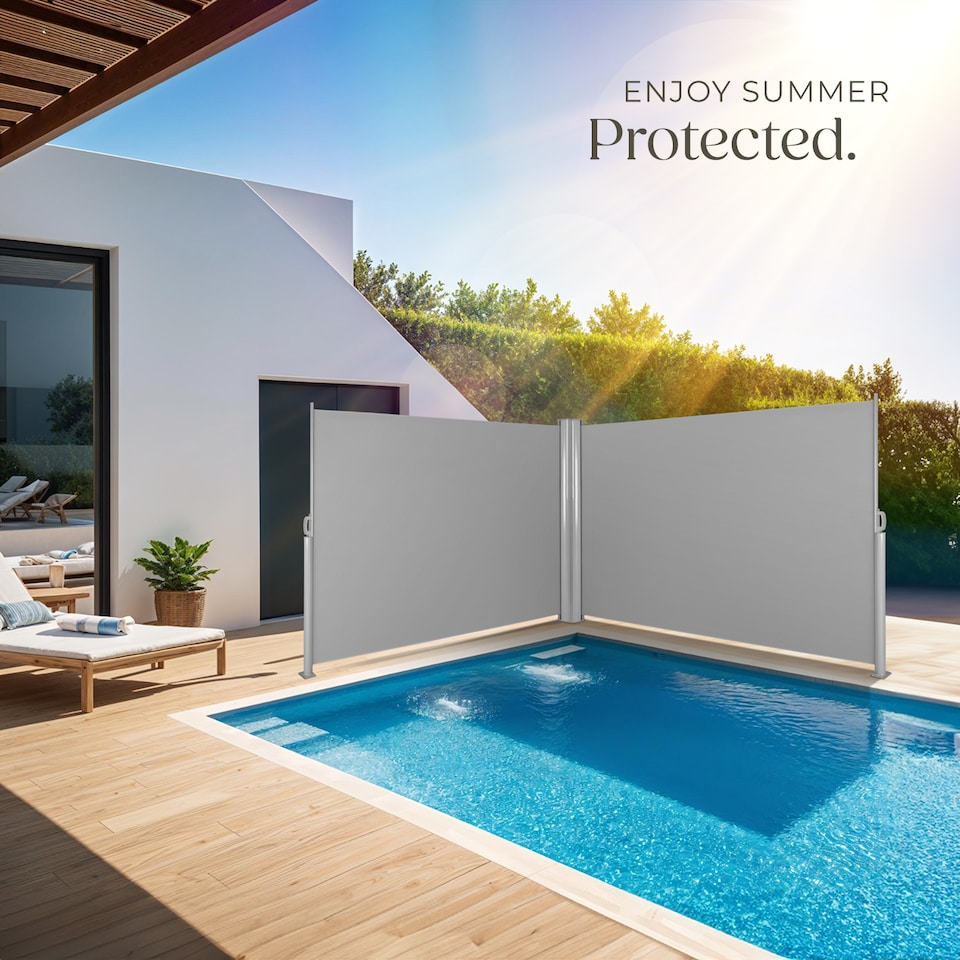 image 1 of Double-sided retractable awning and privacy screen | Grey | grey | 1