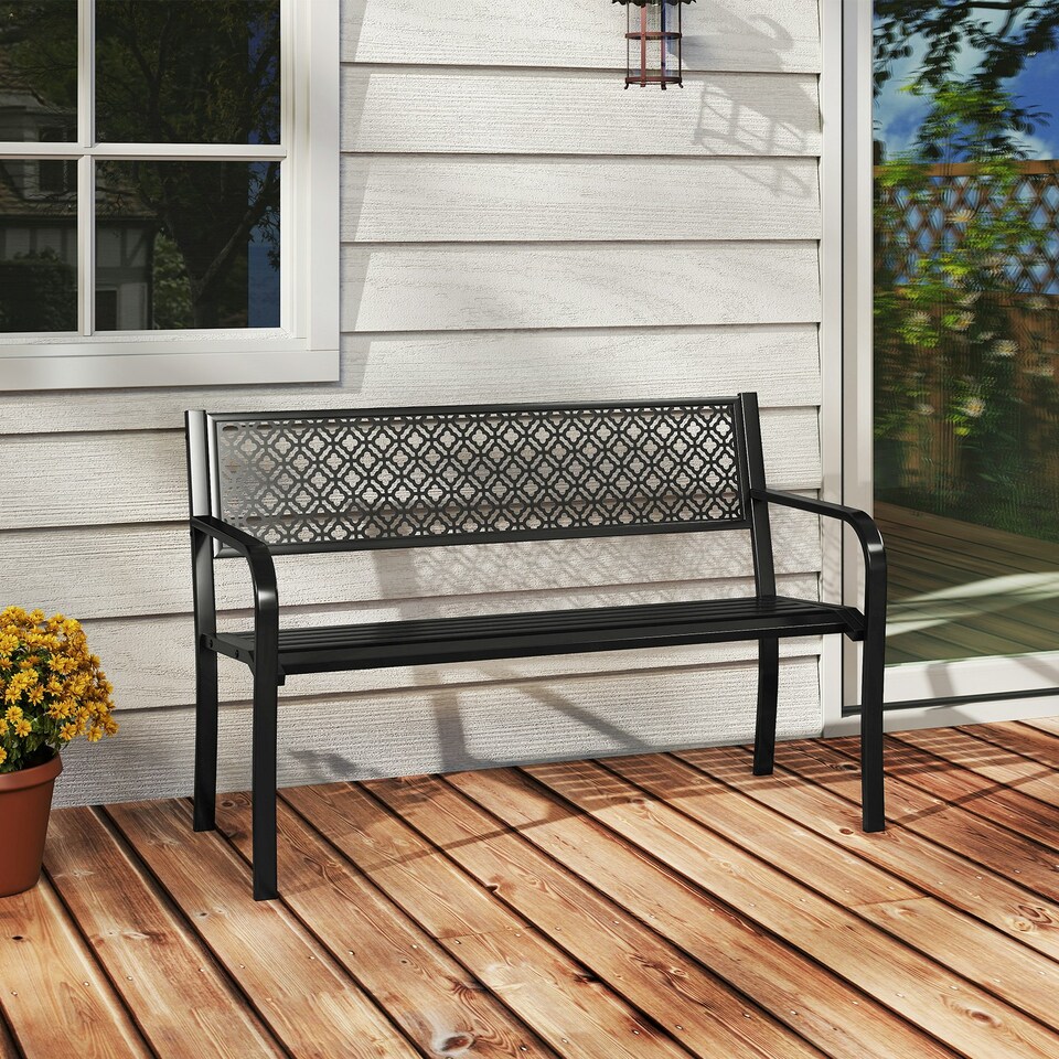 image 1 of COSTWAY Outdoor Garden Bench Metal Patio Loveseat-Black Black