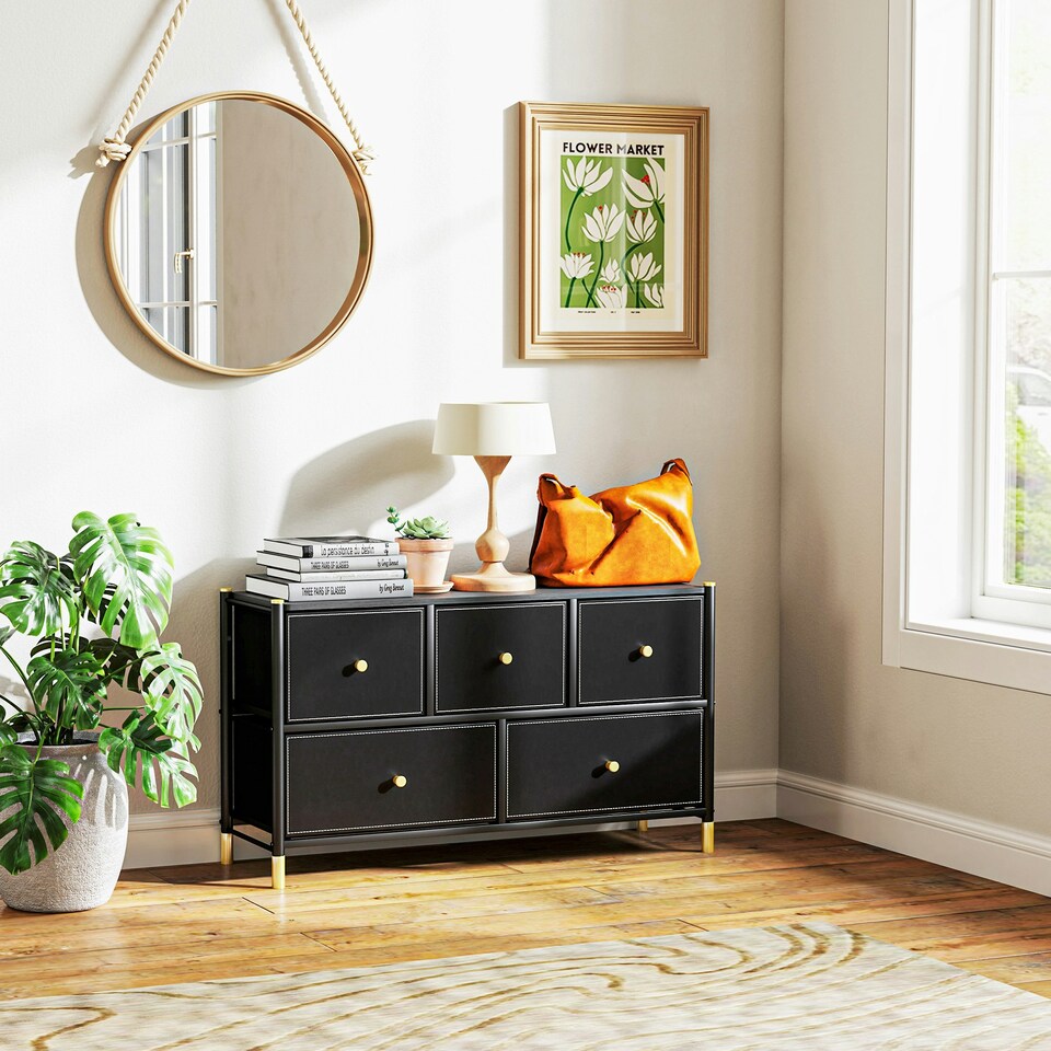 image 1 of HOMCOM Fabric Chest of Drawers with PU Leather Surface, for Bedroom