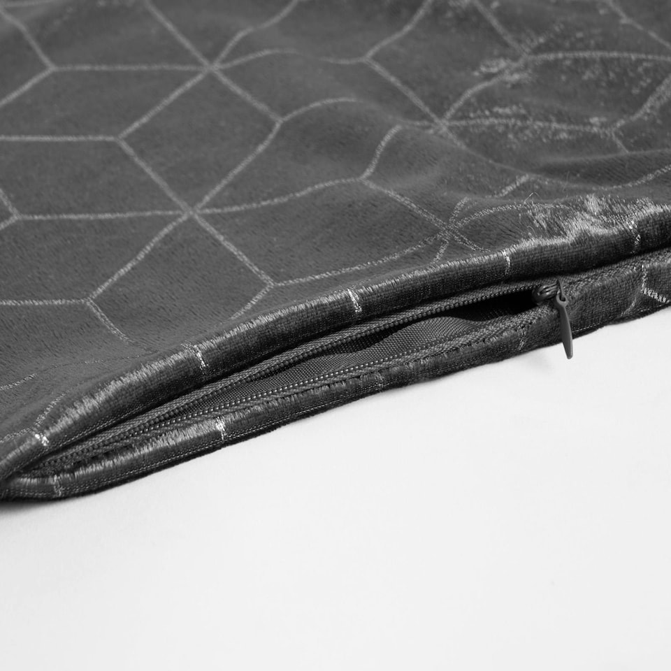image 1 of OHS 2 x Crushed Velvet Metallic Geo Print Cushion Covers, 45x45cm - Charcoal
