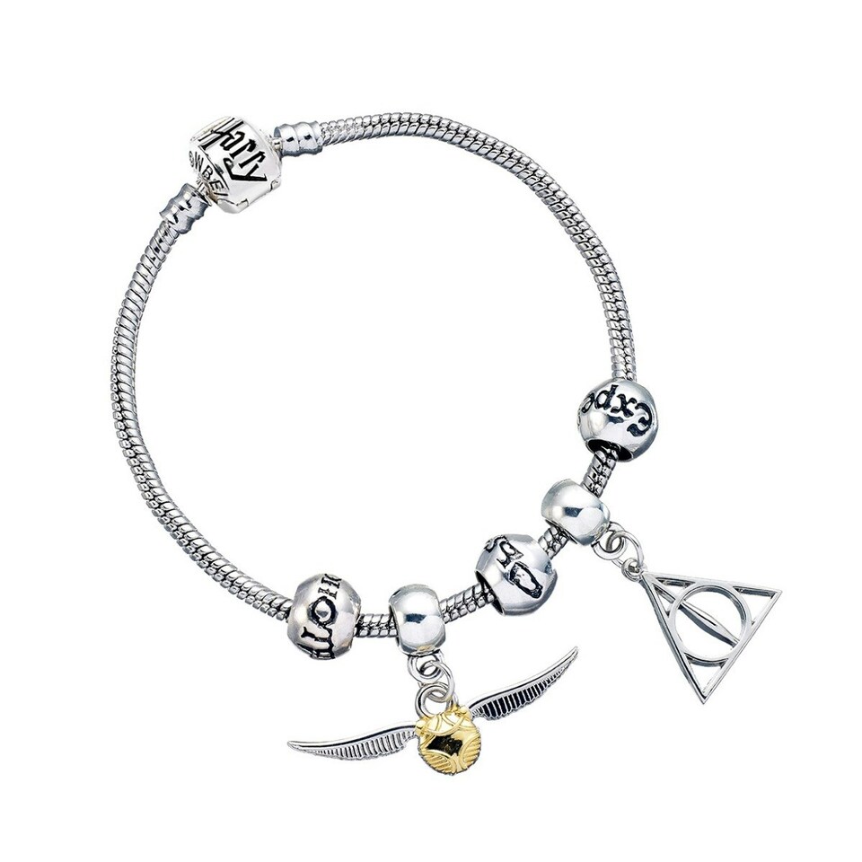 image 1 of Harry Potter Silver Plated Bracelet with three Spell beads, Deathly Hallows & Snitch Charms- HP0090
