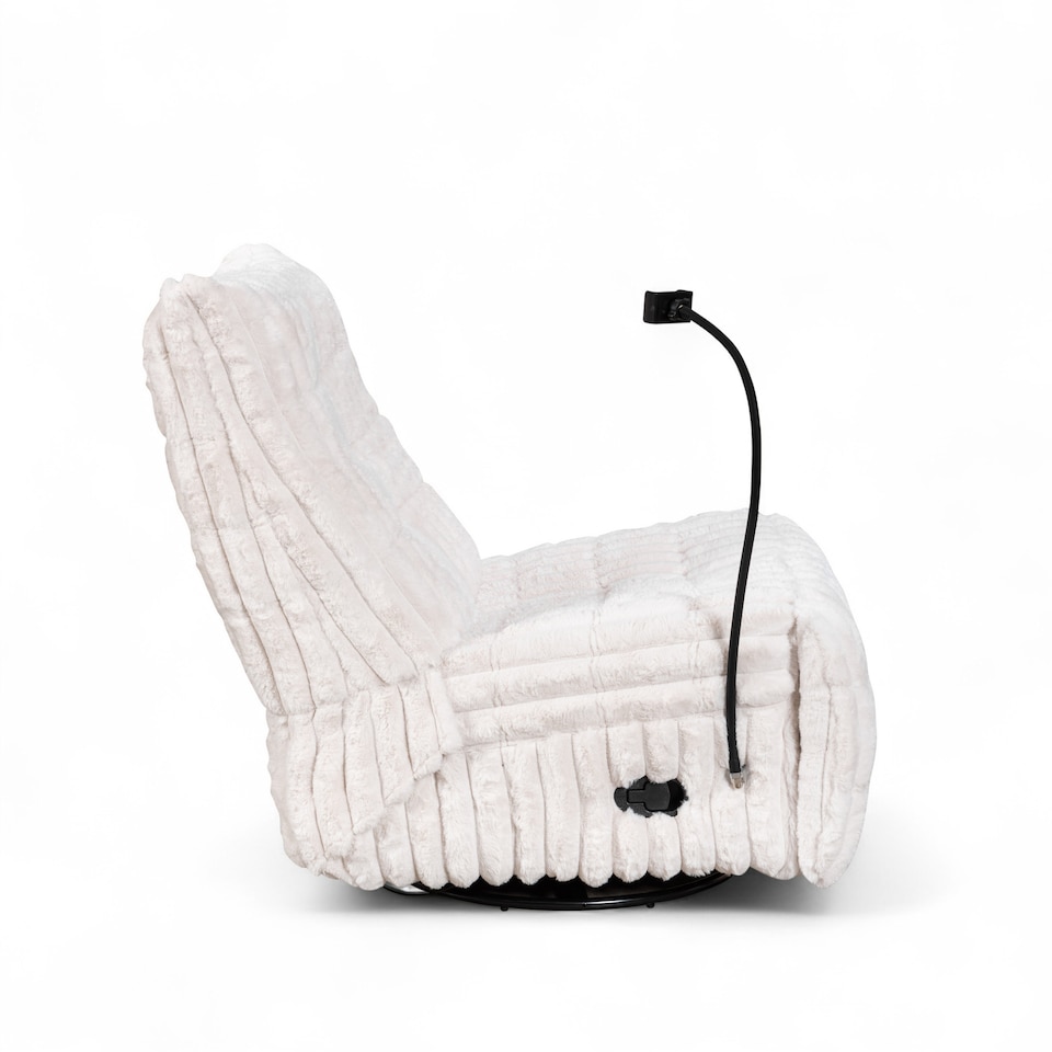 image 1 of Beige Jumbo Cord Manual Recliner Swivel Chair with Phone Holder COMO