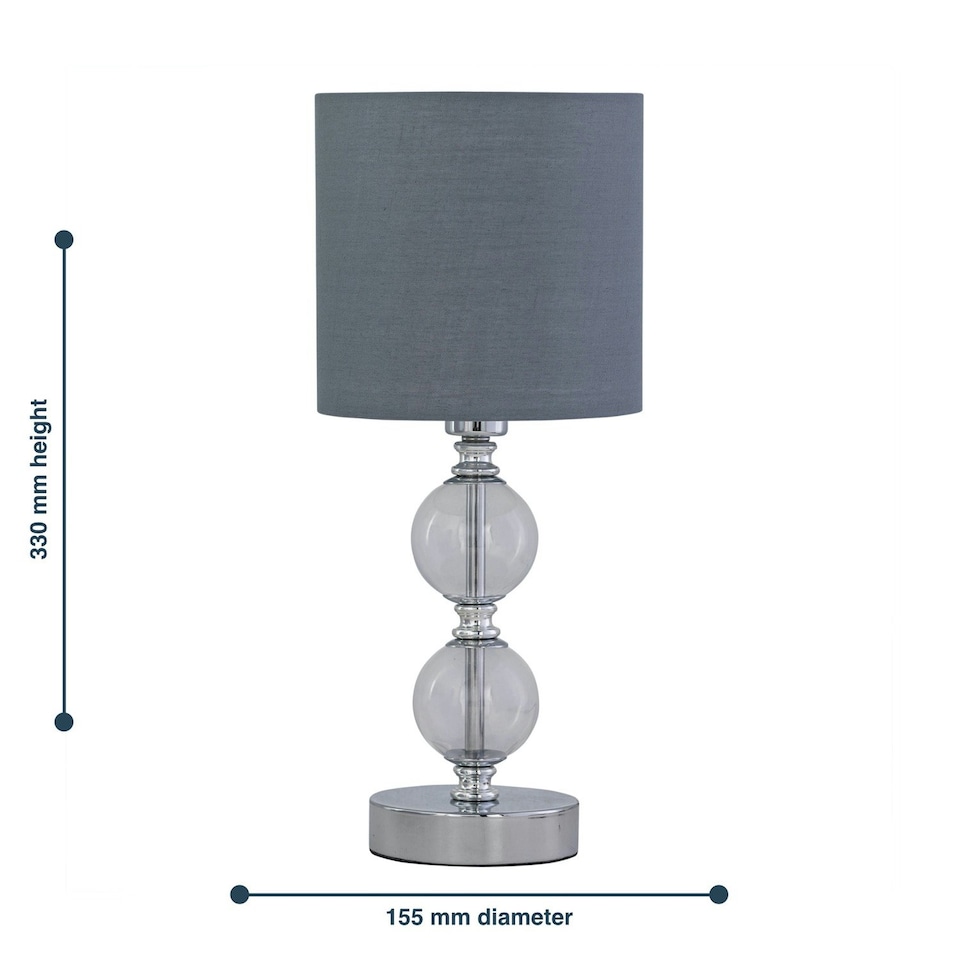 image 1 of Chrome Two Ball Table Lamp with Grey Cotton Shade Chrome | Grey