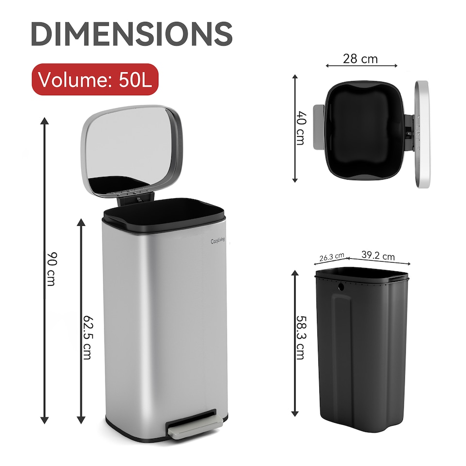 image 1 of 50L Pedal Bin Kitchen & Bathroom Household Rubbish Office Waste Bin Stainless Steel
