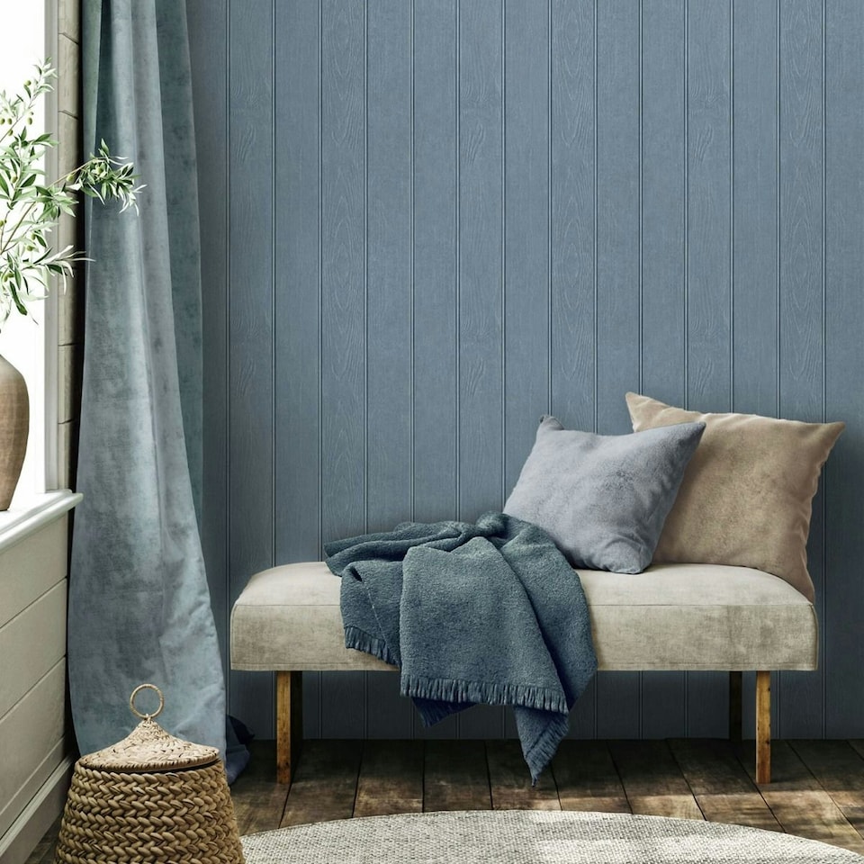 image 1 of World of Wallpaper Beaded Wood Panel Wallpaper - Blue - 10m x 53cm Blue