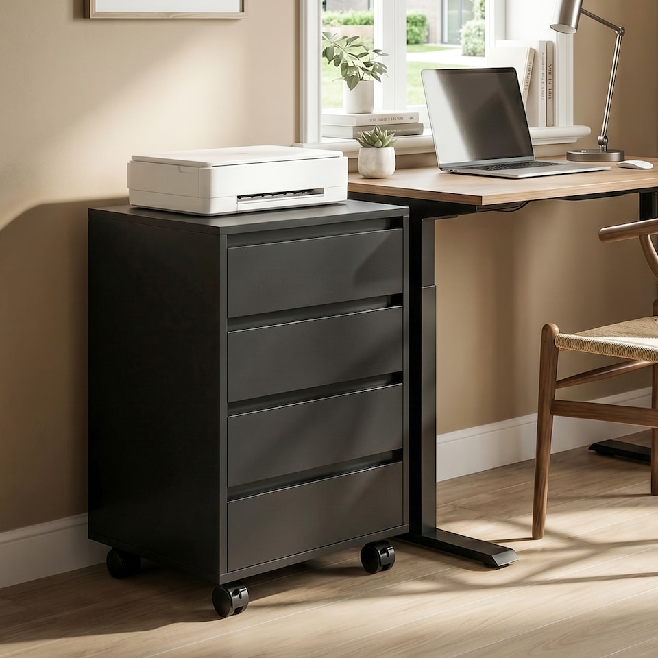 image 1 of HOMCOM Mobile Vertical Filing Cabinet with 4 Drawers for Home Office, Black