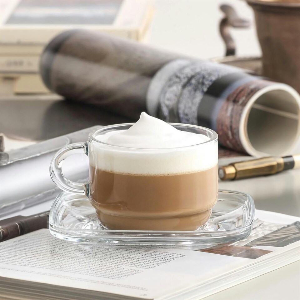image 1 of LAV 12pc Cozy Stacking Glass Coffee Cups & Saucer Set - 270ml Clear