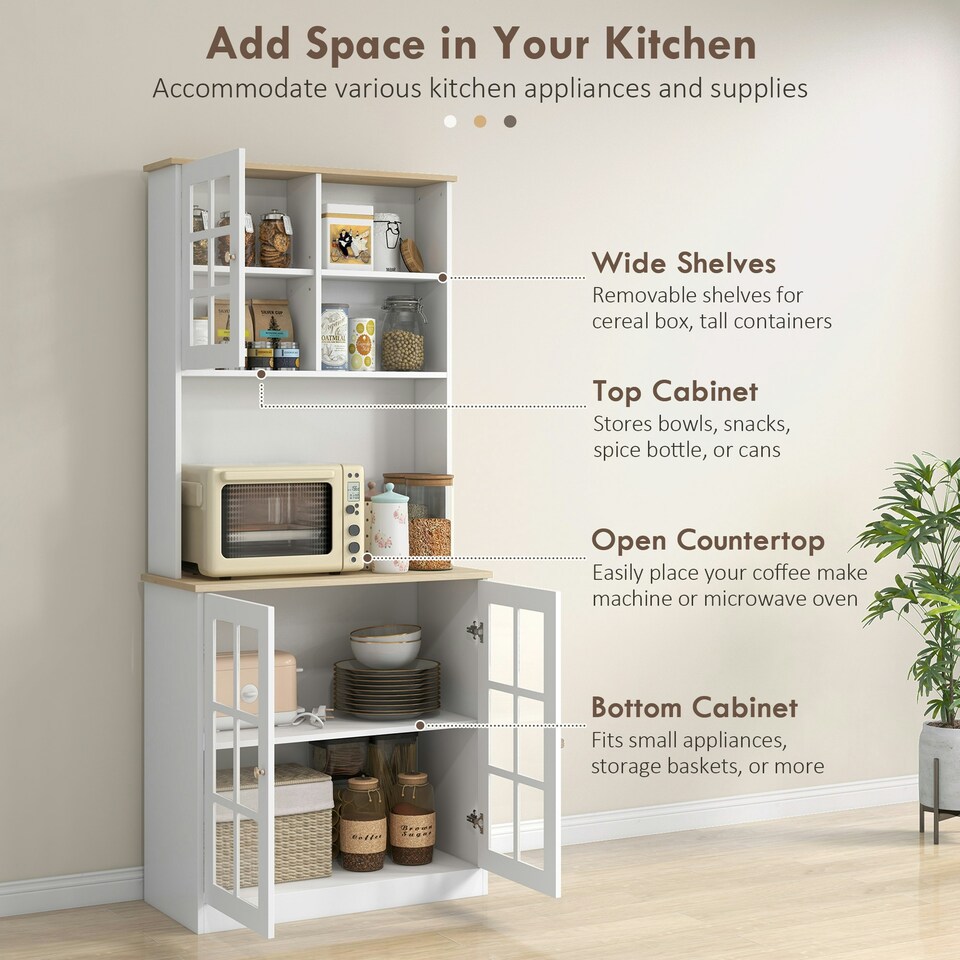 image 1 of HOMCOM 72" Kitchen Solid Storage Sideboard Cabinet with Glass Door, White