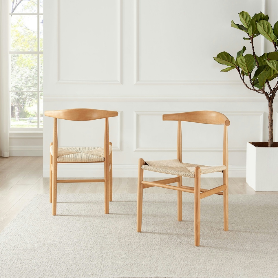 image 1 of Furniturebox Lugar 2x Solid Beech Wooden Rope Dining Chairs