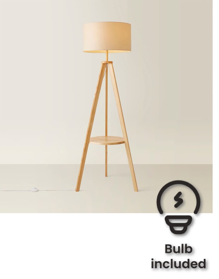 image 1 of ValueLights Morrigan Natural Shade Wood Tripod Floor Lamp & Bulb | Cream