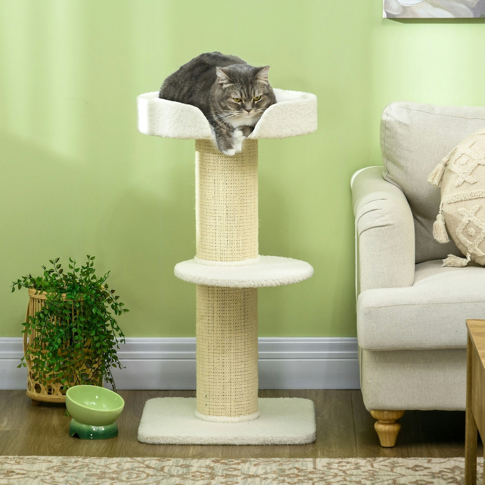 image 1 of PawHut 91cm Scratching Posts Cat Tree Activity Centre for Indoor Cats Cream