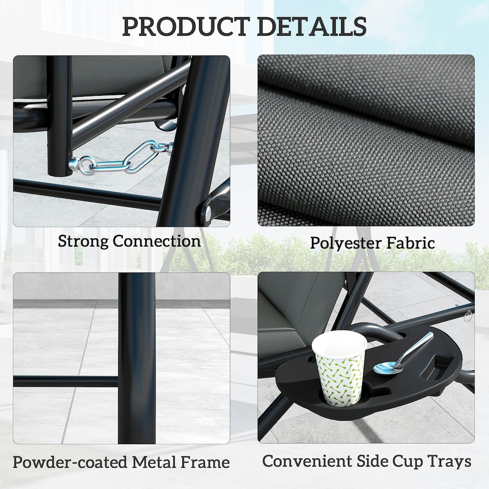 image 1 of Outsunny 3 Seater Garden Swing Seat Bed, Convertible Swing Chair Black | Black