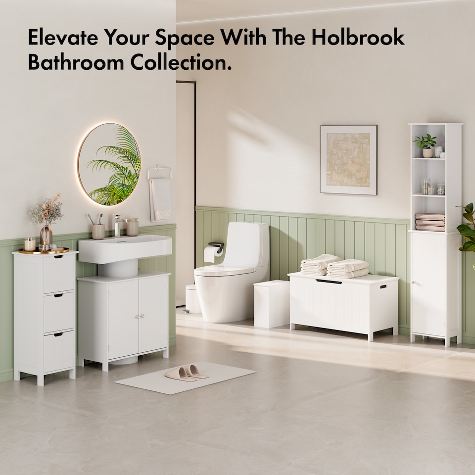 image 1 of VonHaus Holbrook White Bathroom Storage Box with Lid
