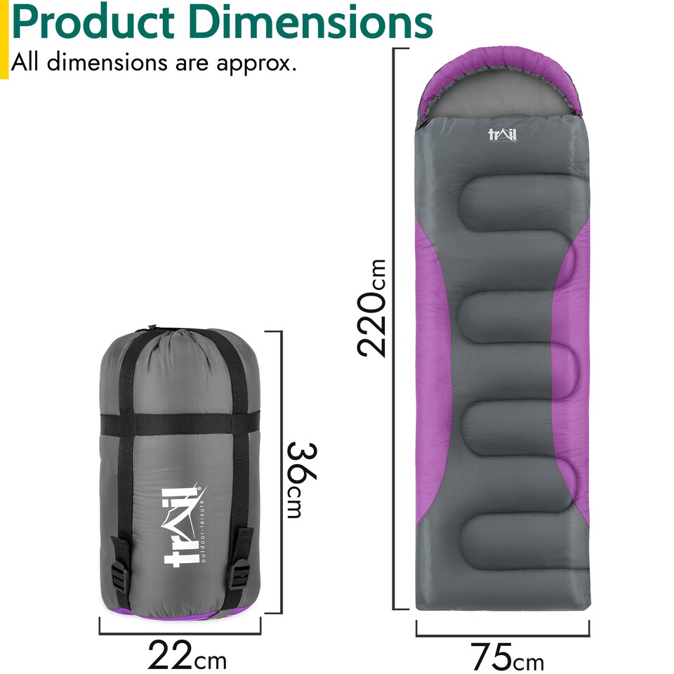 image 1 of Adult Sleeping Bag 3 Season Single Person Warm Hood Carry Bag Trail Alpine 251 | Purple | Single | 1