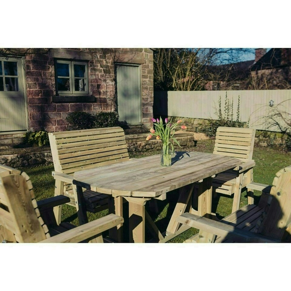 image 1 of Ergo Table Set - Incl. 2 Bench & 2 Chair - L240 x W140 x H105 cm - Minimal Assembly Required - Set of Waterproof Cushions Included