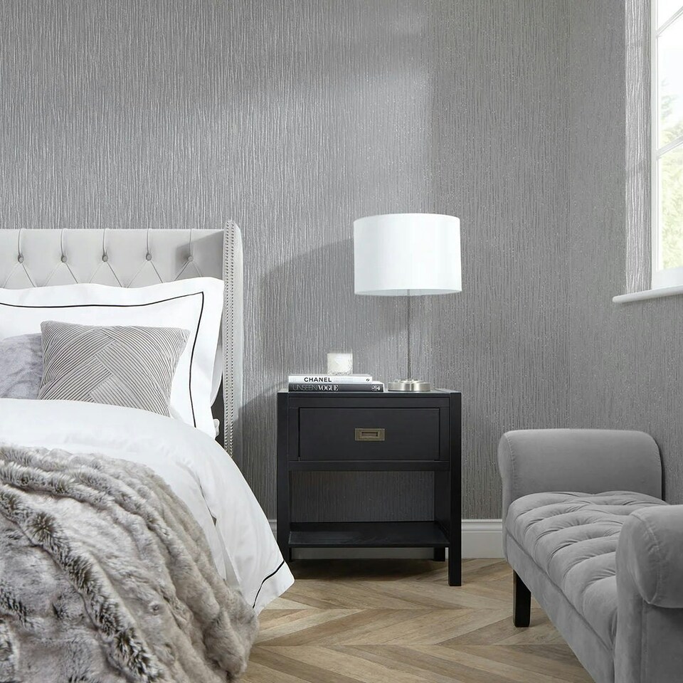 image 1 of Sparkle Plain Texture Wallpaper in Grey Multi