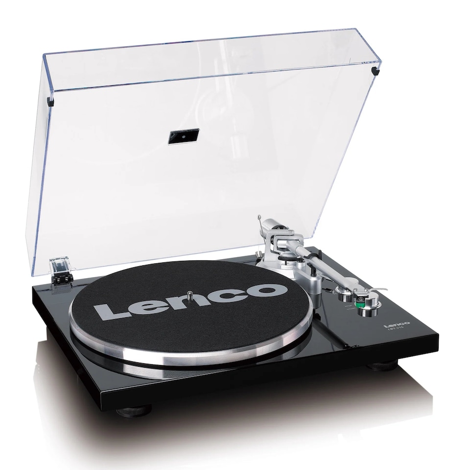 image 1 of LENCO LBT-215BK - Record player with Bluetooth and a metal platter, tonearm, and counterweight - Exclusive Piano Black finish