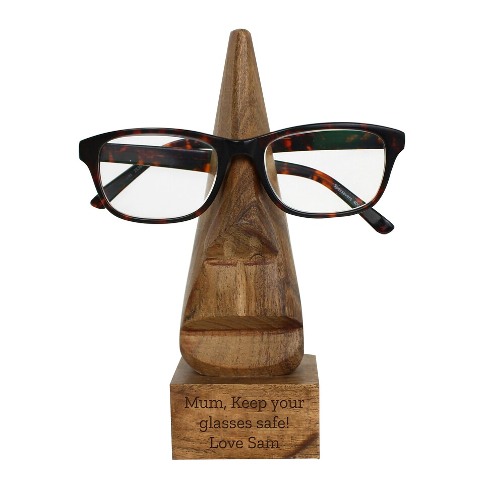 image 1 of Personalised Wooden Nose-Shaped Glasses Holder Silver