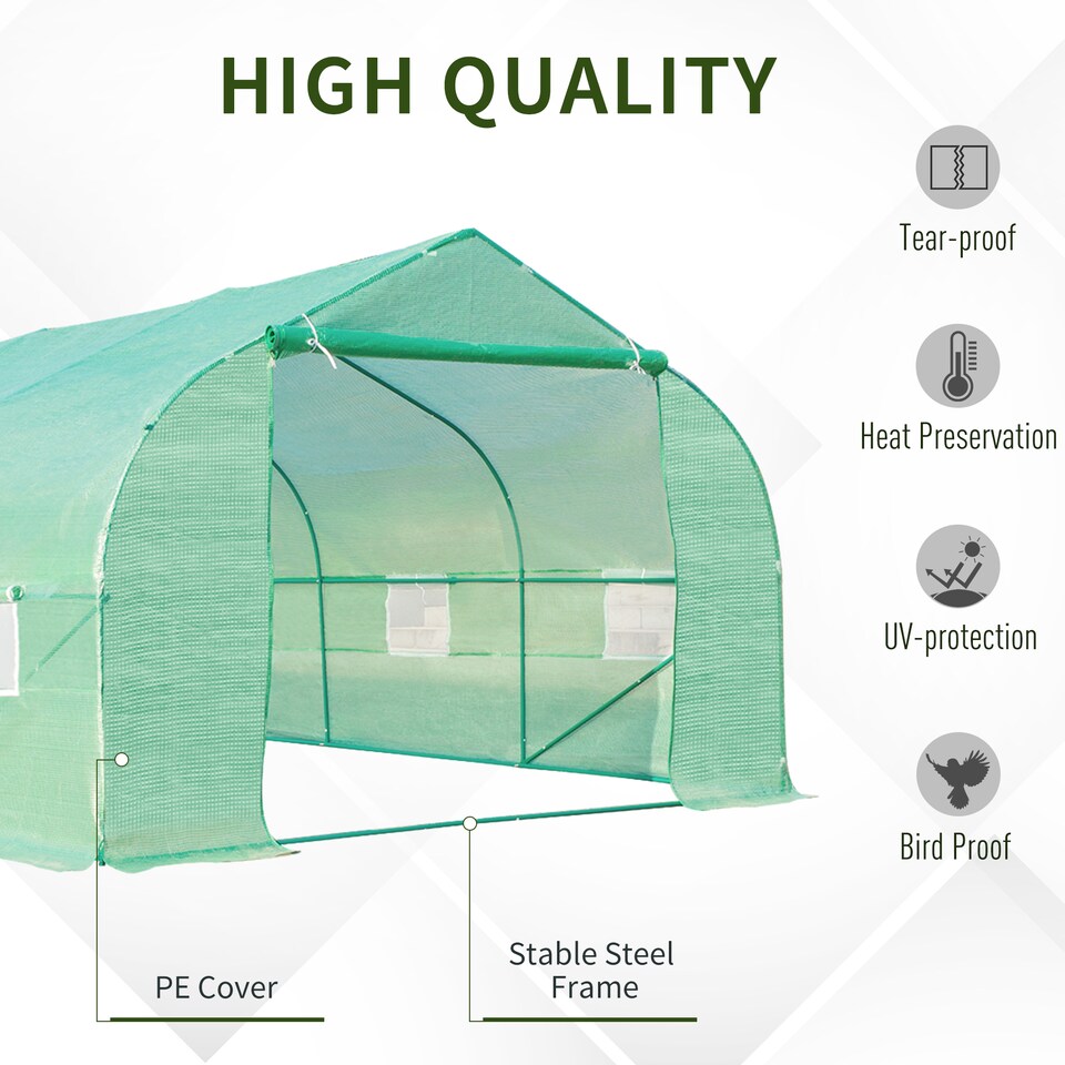 image 1 of Outsunny 6 x 3M Walk in Polytunnel Greenhouse Large Outdoor Grow House w Door