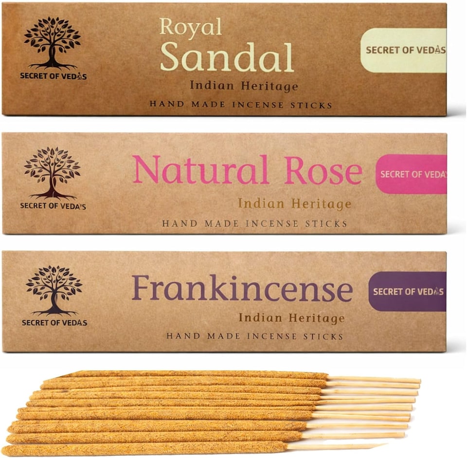 image 1 of Incense Sticks Set 3 x 20g Frankincense Rose Sandalwood Scented Agarbatti
