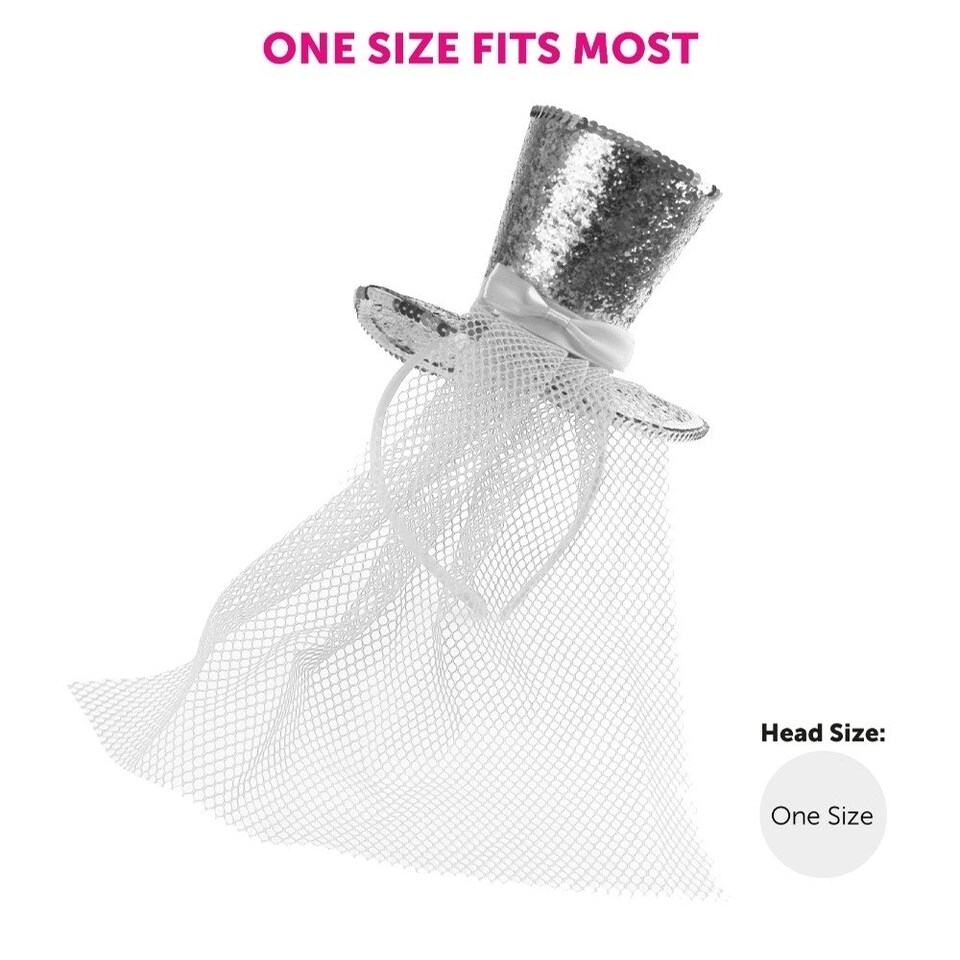 image 1 of Pack of 6 Mini Silver Glitter Fascinator Top Hat Silver | One Size