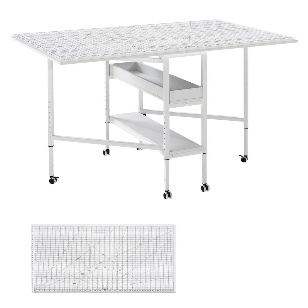 Levede Sewing Table Foldable Craft With Grid Adjustable Height Storage Black