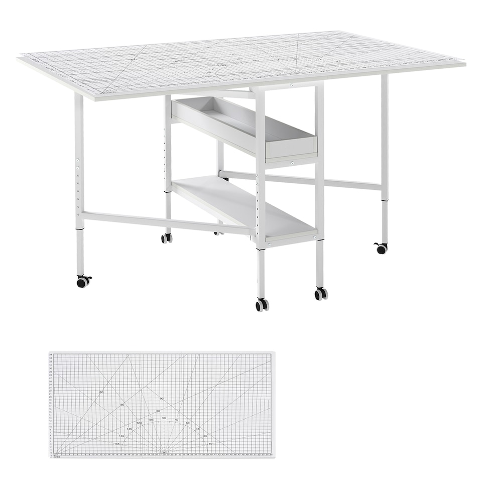 image 1 of Levede Sewing Table Foldable Craft With Grid Adjustable Height Storage Black