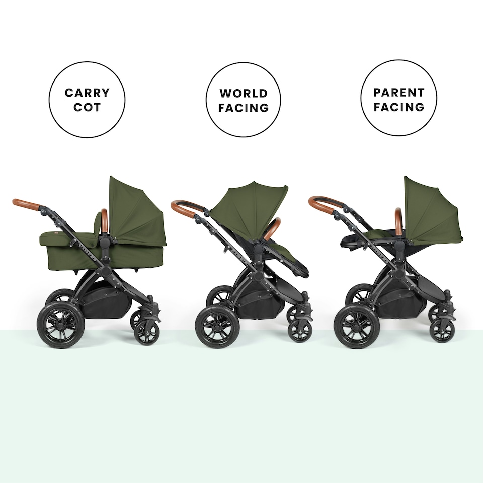 image 1 of Stomp Luxe 2-in-1 Pram – Birth to Approx. 4 Years, Foldable, All-Terrain, Rain Cover, Footmuff, Puncture-Proof Wheels & More (Black/Woodland/Tan)