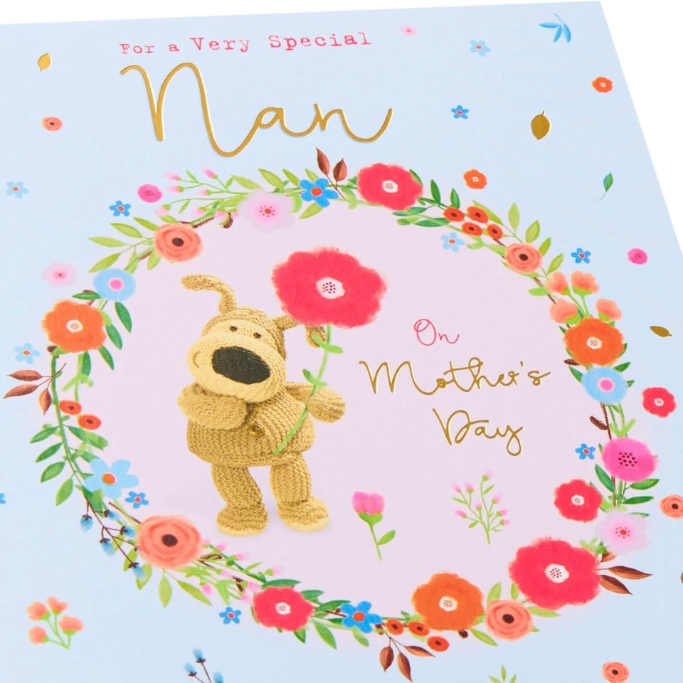 image 1 of Boofle Stood Holding A Big Poppy Flower Nan Mother's Day Card