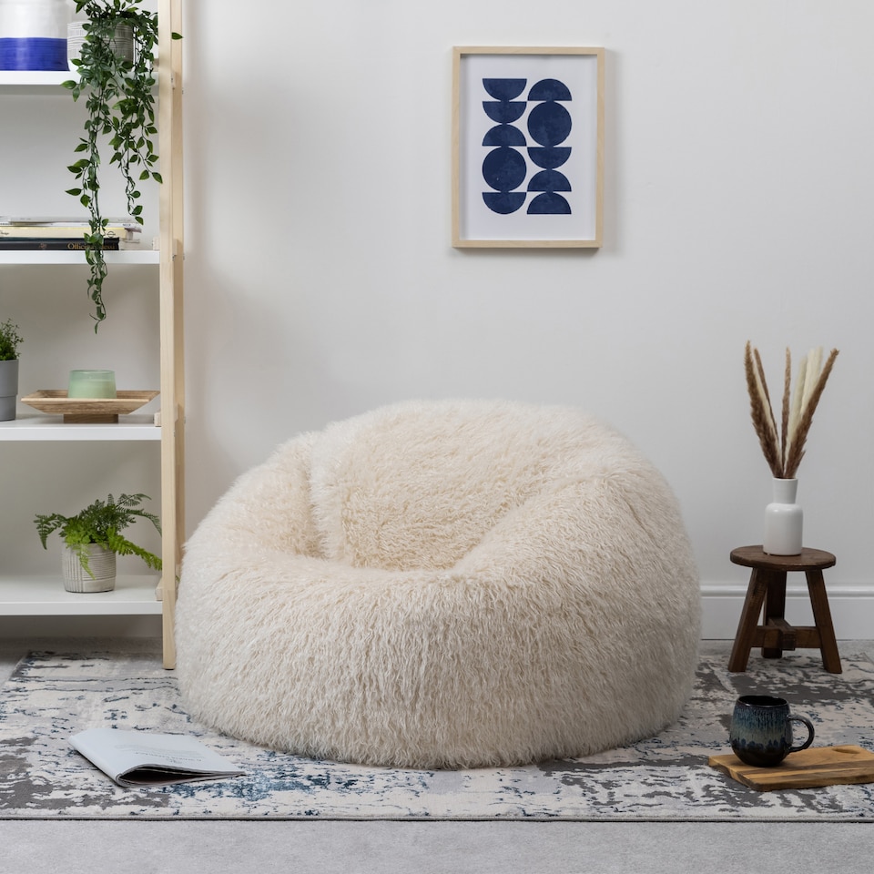 image 1 of Kingston Classic Faux Fur Bean Bag Chair Natural | Cream | Natural | 1
