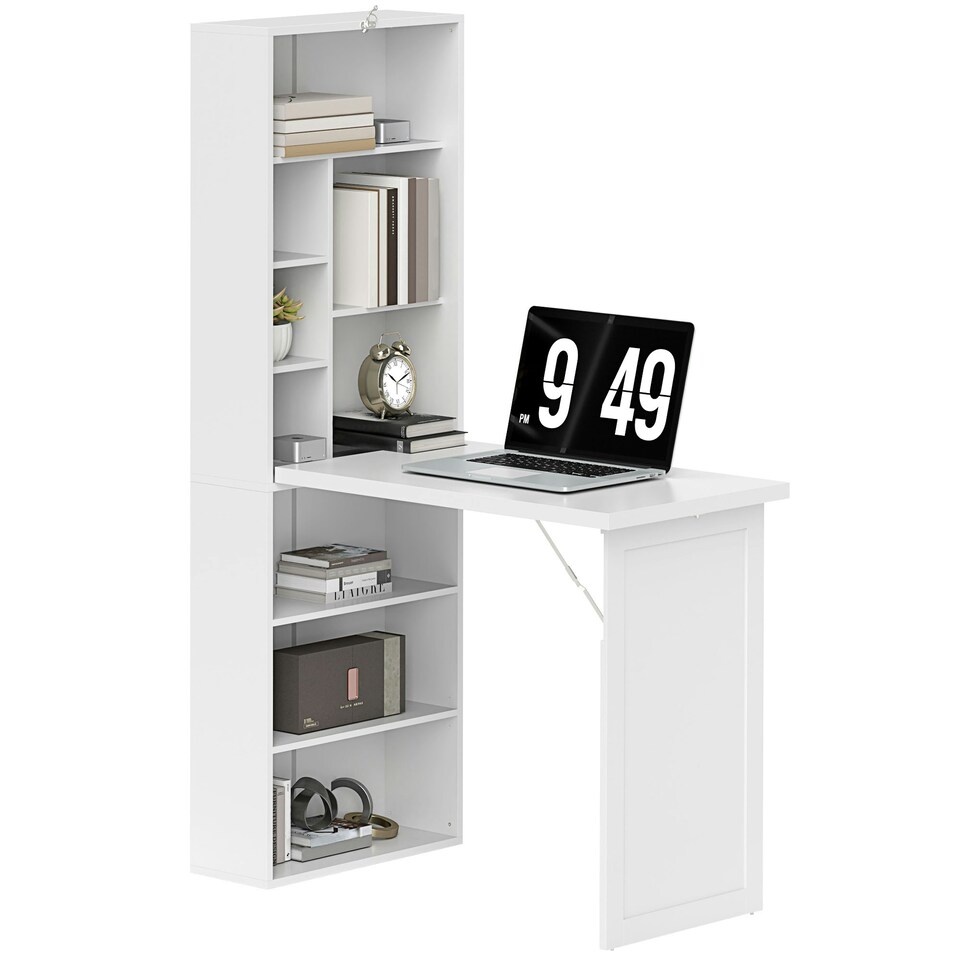 image 1 of HOMCOM Convertible Desk with Whiteboard Multi-function Workstation, White