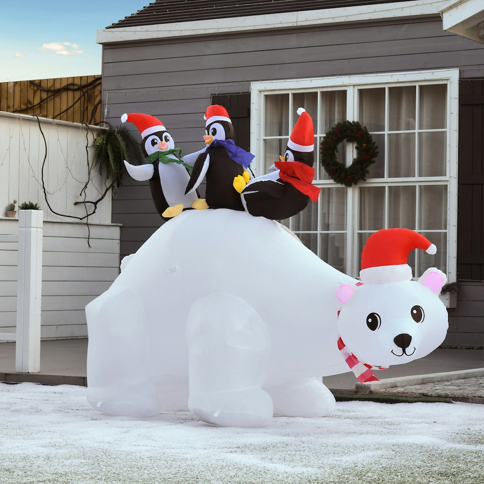 image 1 of HOMCOM 5ft Christmas Inflatable Polar Bear Penguin Lighted Lawn Garden Decor